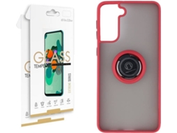 Capa e 2 Películas Samsung Galaxy S21 SKYHE Gel Bumper Ring Vermelho