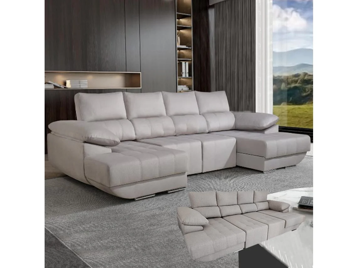 Sofá Chaise Longue Dupla - Bege (160x300x160 cm)