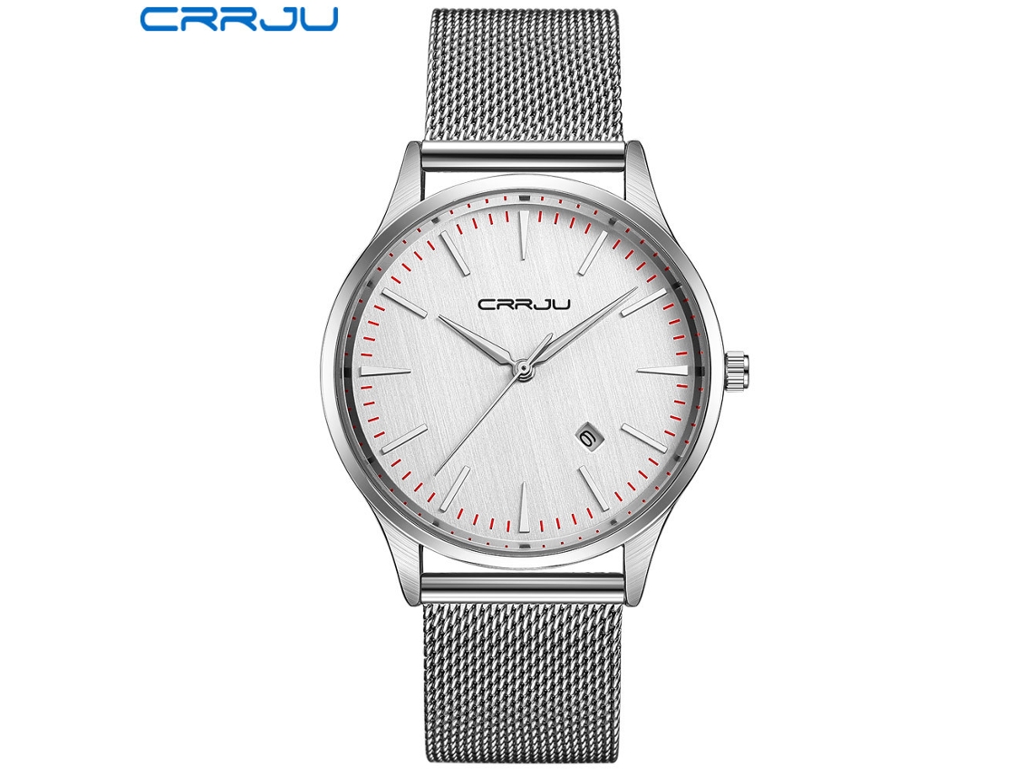 Relógio Masculino De Pulso Simples De Quartzo (branco), Redondo, À Prova D'água, Casual, Com Pulseira De Malha.