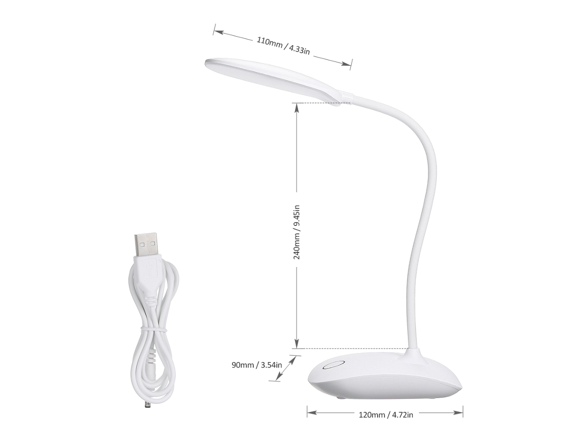 Rebe-lâmpada De Escritório Led Recarregável Usb Com Rotação De 360°, 3 Níveis De Brilho, Controle Táctil E Proteção Para Os Olhos