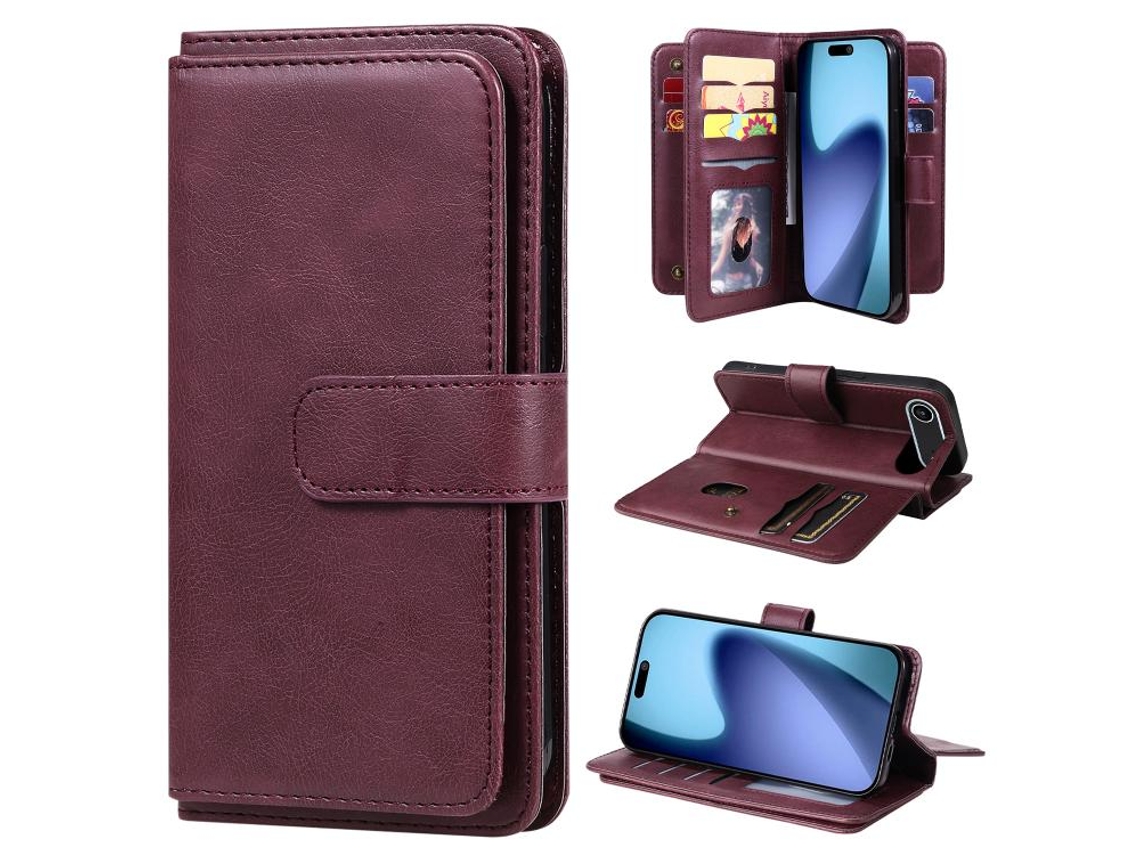 Capa De Couro Multifuncional Para Iphone 17 Air Com 10 Compartimentos Para Cartões.