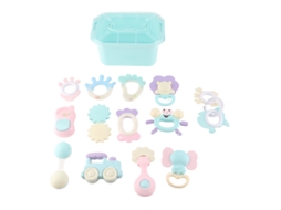 Mali brinquedo de Mordida para Bebê Plástico Fervível com Chocalho 0 1 Ano 14pcs com Caixa de Armazenamento