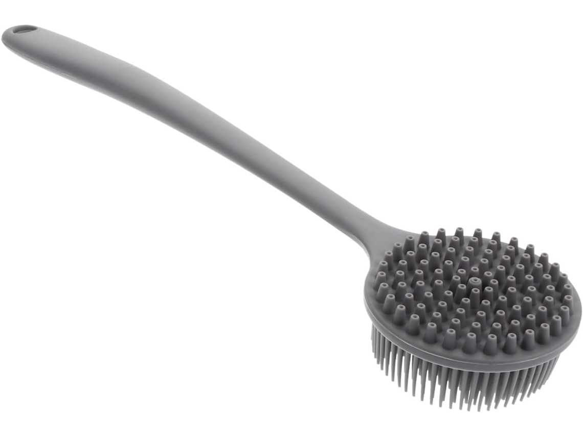 Escova De Banho Silicone Com Cabo Longo, Cinza, Escova Esfoliante Multifuncional Para Banho E Massagem Corporal