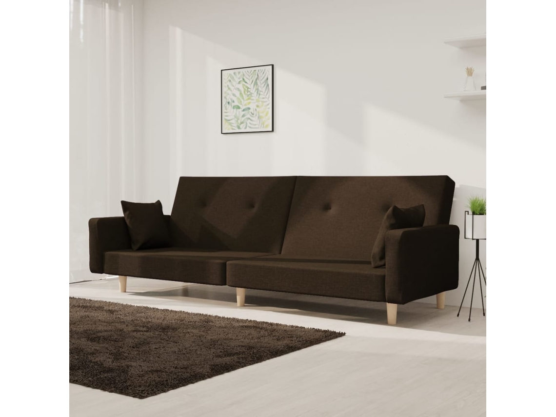 Vidaxl Sofá-cama 2 Lugares Com Duas Almofadas Tecido Castanho-escuro