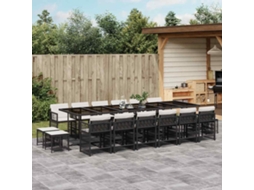 Vidaxl 17 Pcs Conjunto De Jantar P/ Jardim C/ Almofadões Vime Pe Preto