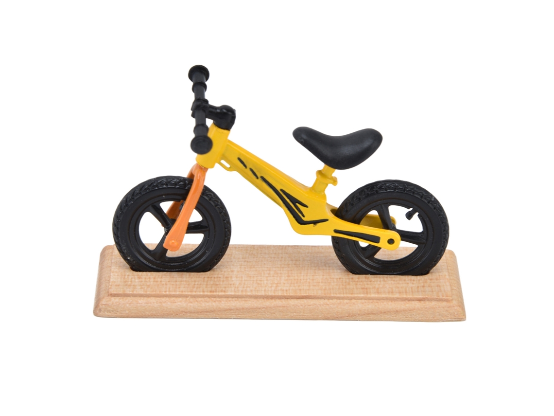Mali bicicleta Miniatura de Metal e Madeira Composta para Decoração de Casinha de Bonecas Amarela