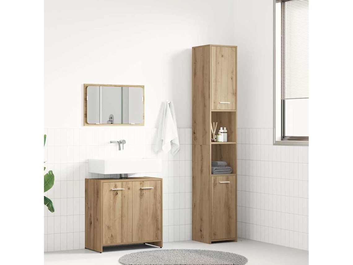 Vidaxl 3 Pcs Móveis De Casa De Banho Deriv. Madeira Carvalho Artisiano
