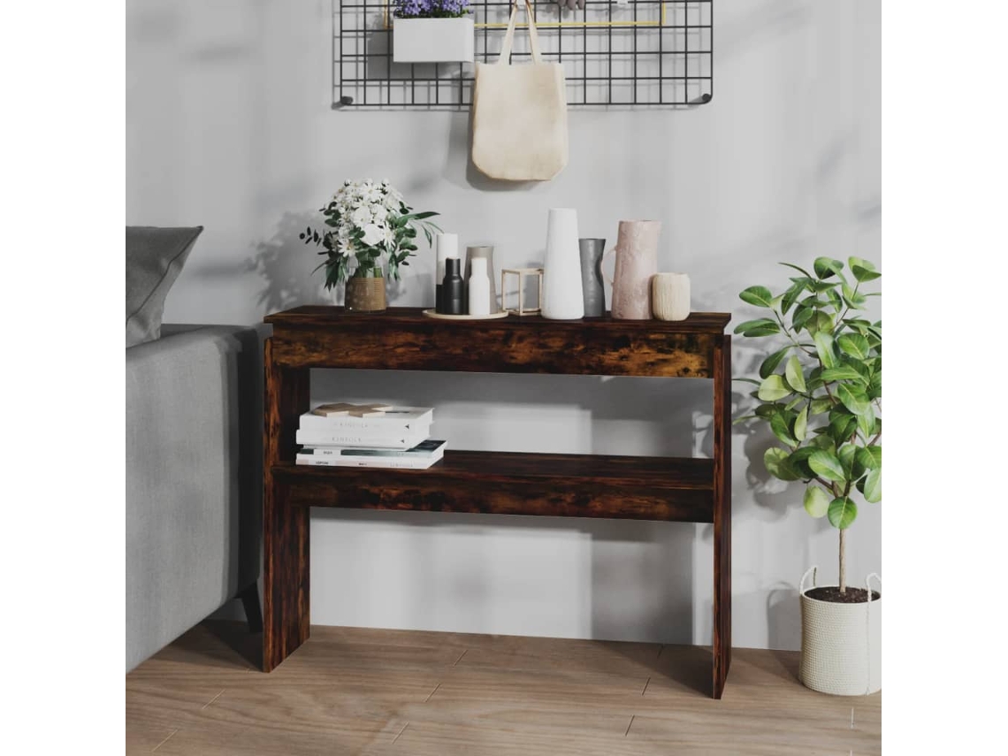 Vidaxl Mesa Consola 102x30x80 Cm Derivados De Madeira Carvalho Fumado