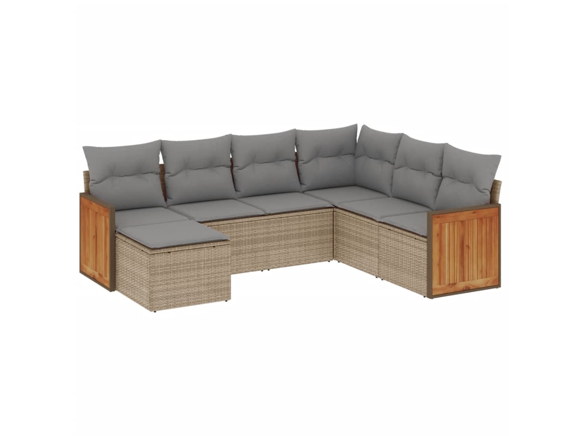 Maison Exclusive - 7 Pcs Conjunto De Sofás P/ Jardim Com Almofadões Vime Pe Bege