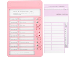 Quadro de tarefas domésticas de plástico rosa para adolescentes e estudantes, incentivando a conclusão das tarefas.