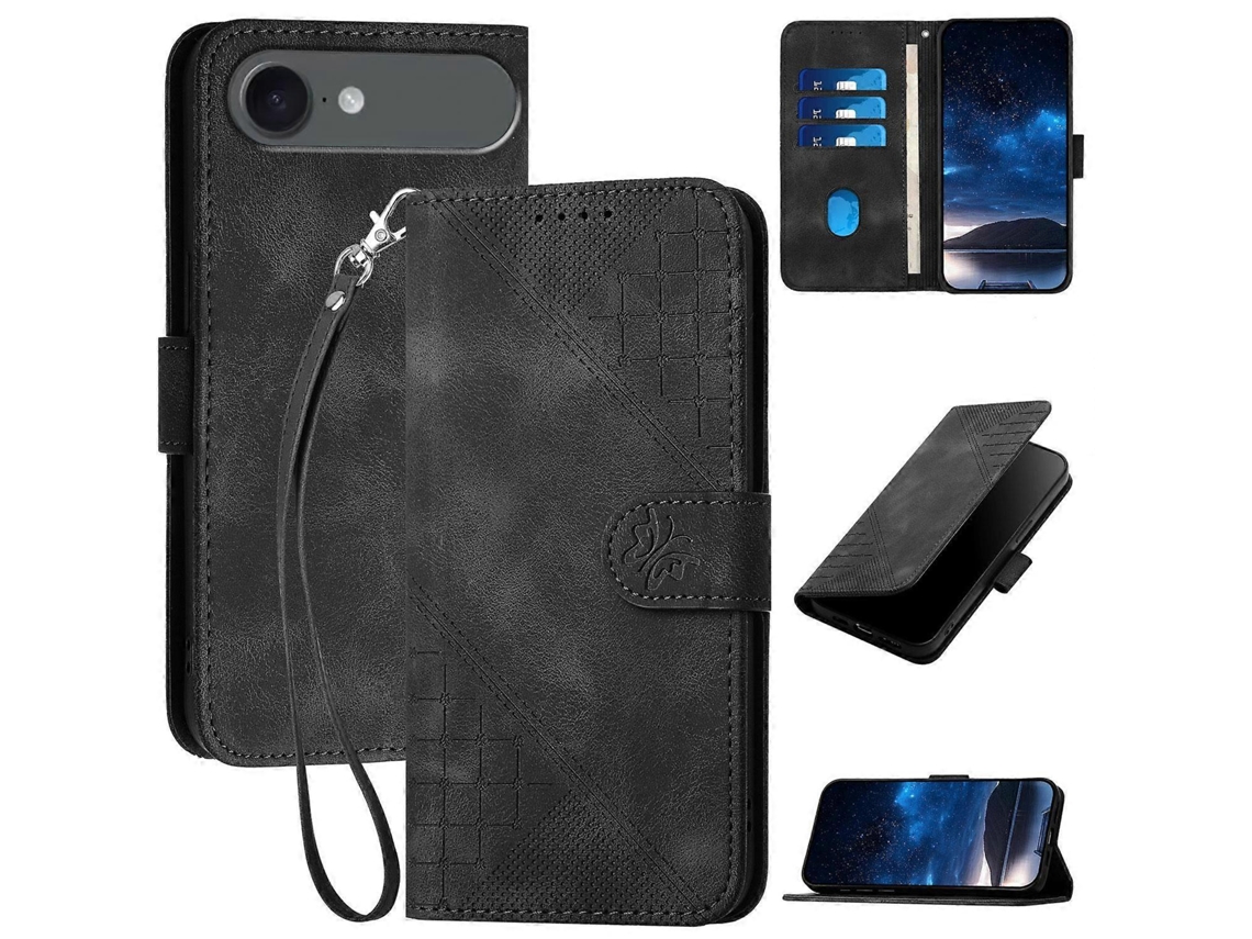 Yx0080 Capa De Celular De Couro Com Padrão De Borboleta Em Relevo E Cordão