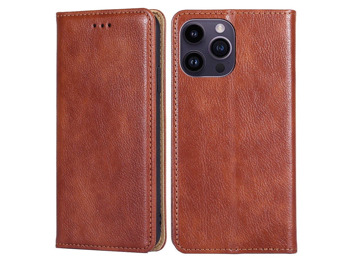 Capa Para Iphone 15 Pro Max Pele Sintética Magnética Castanho