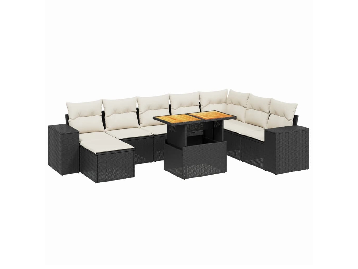Conjunto de 9 sofás de jardim com almofadões Vime Pe Preto MAISON EXCLUSIVE (9 peças)