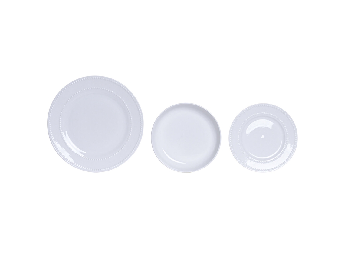 Conjunto de 18 Peças de Louça em Porcelana Perolada com Relevo, 28x28x2,3cm ALEXANDRA HOUSE LIVING