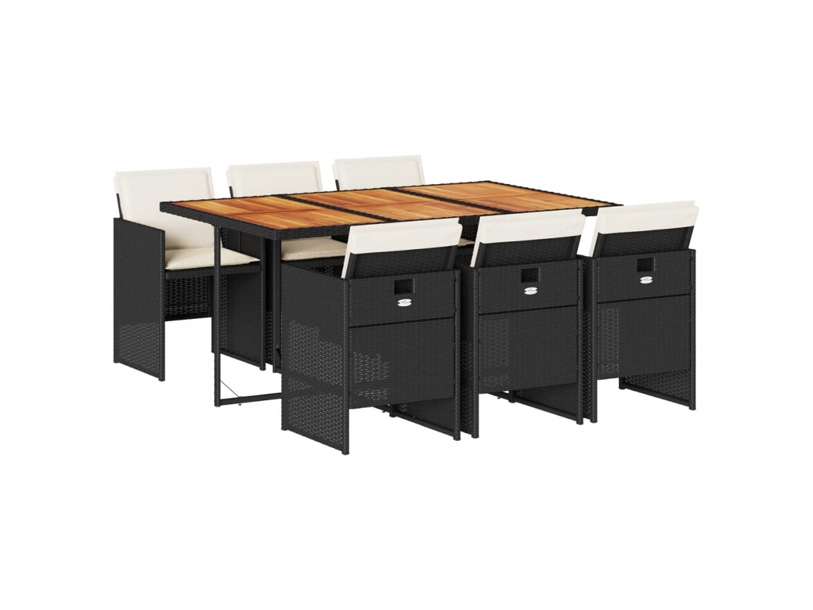Conjunto de 7 Jantar para Jardim com Almofadões Vime Pe Preto MAISON EXCLUSIVE
