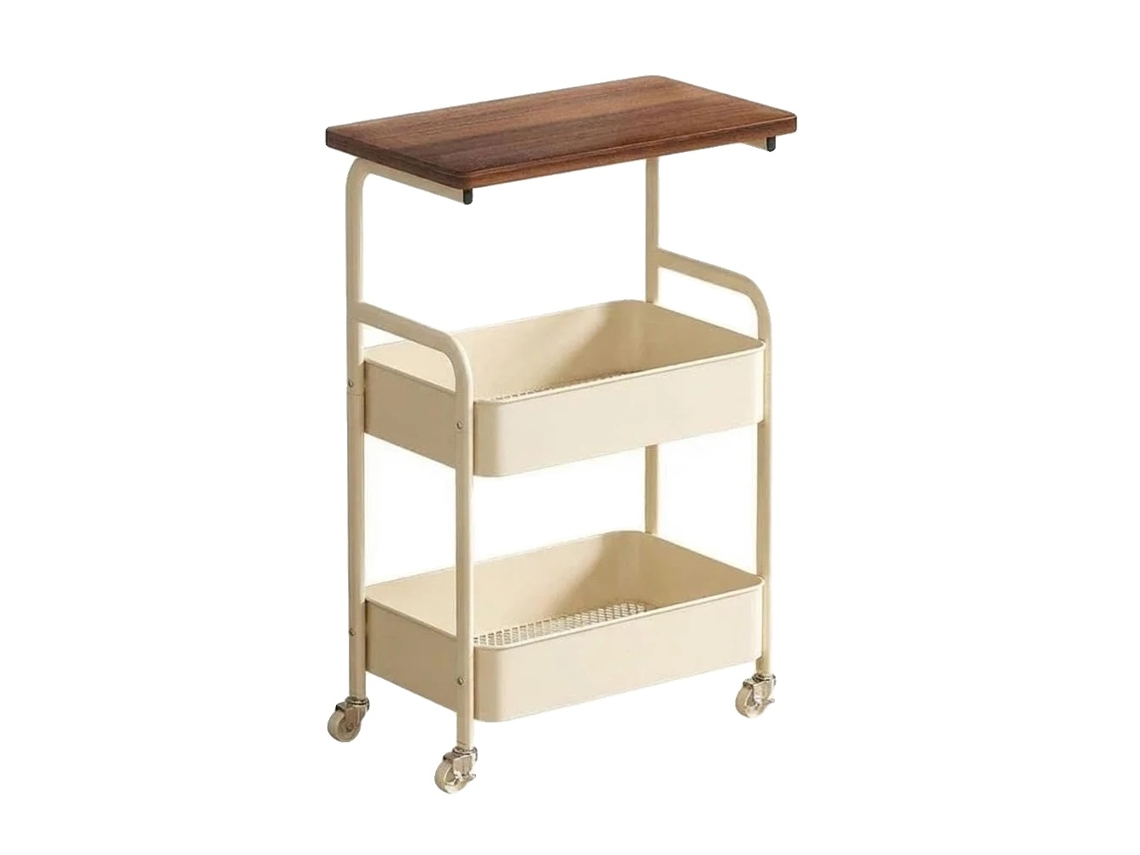 Mesa Lateral, Design De 3 Camadas, Cesta De Armazenamento Incluída, Branco