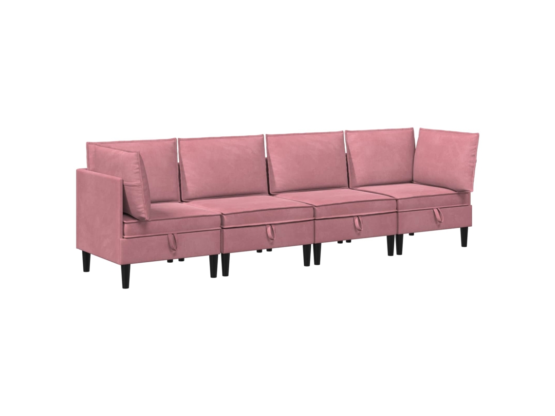 Conjunto 4 Conjunto De Sala De Estar Vidaxl Rosa Veludo (280 X 70 X 82 Cm)