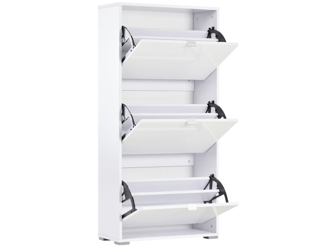 Armário Sapatos 60x26x124h 3 Portas Retráteis, Lacado Branco