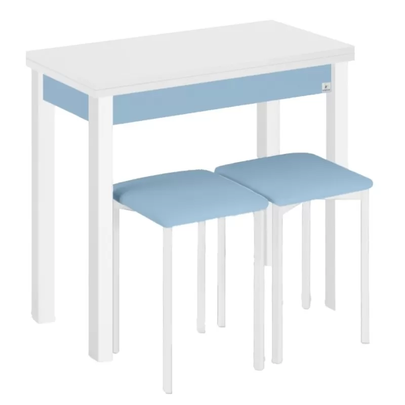 Pack Mesa de Cozinha com 2 Bancos Livro Deco Azul