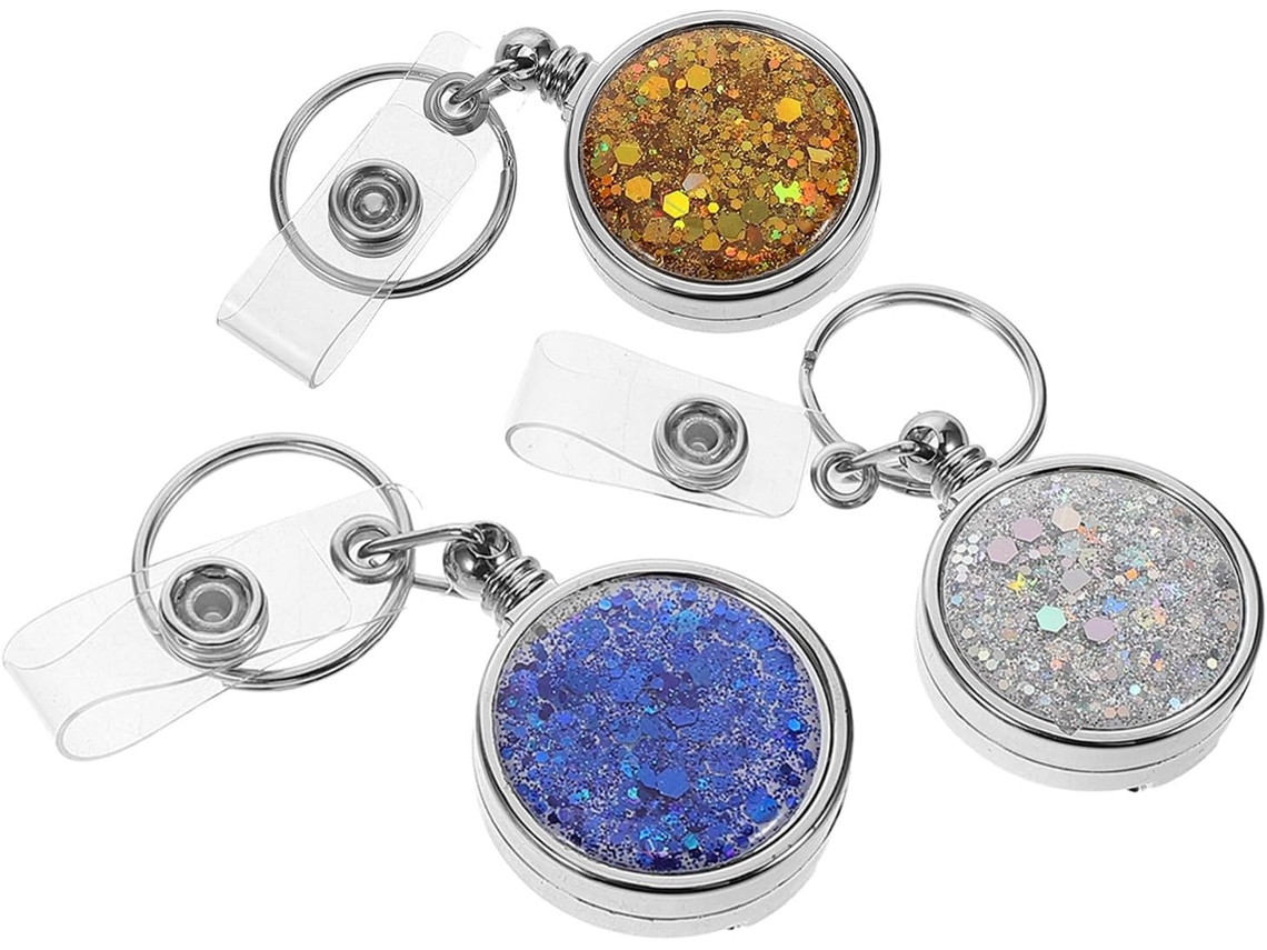 Conjunto De 3 Porta Crachás Retráteis Com Clipe Tipo Jacaré E Strass, Prateados E Resistentes A Raios Uv, Ideais Para