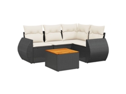 Conjunto de 5 Sofás de Jardim com Almofadões Vime Pe Preto MAISON EXCLUSIVE (5 pcs)