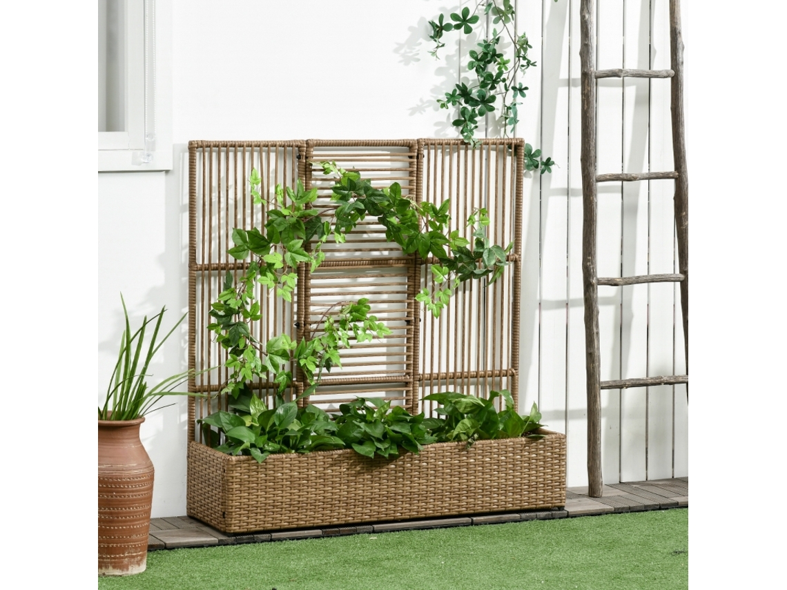 Vaso Para Flores Com Treliça, Resistente A Intempéries, Polivime, 103 X 103 X 29 Cm, Cor Areia