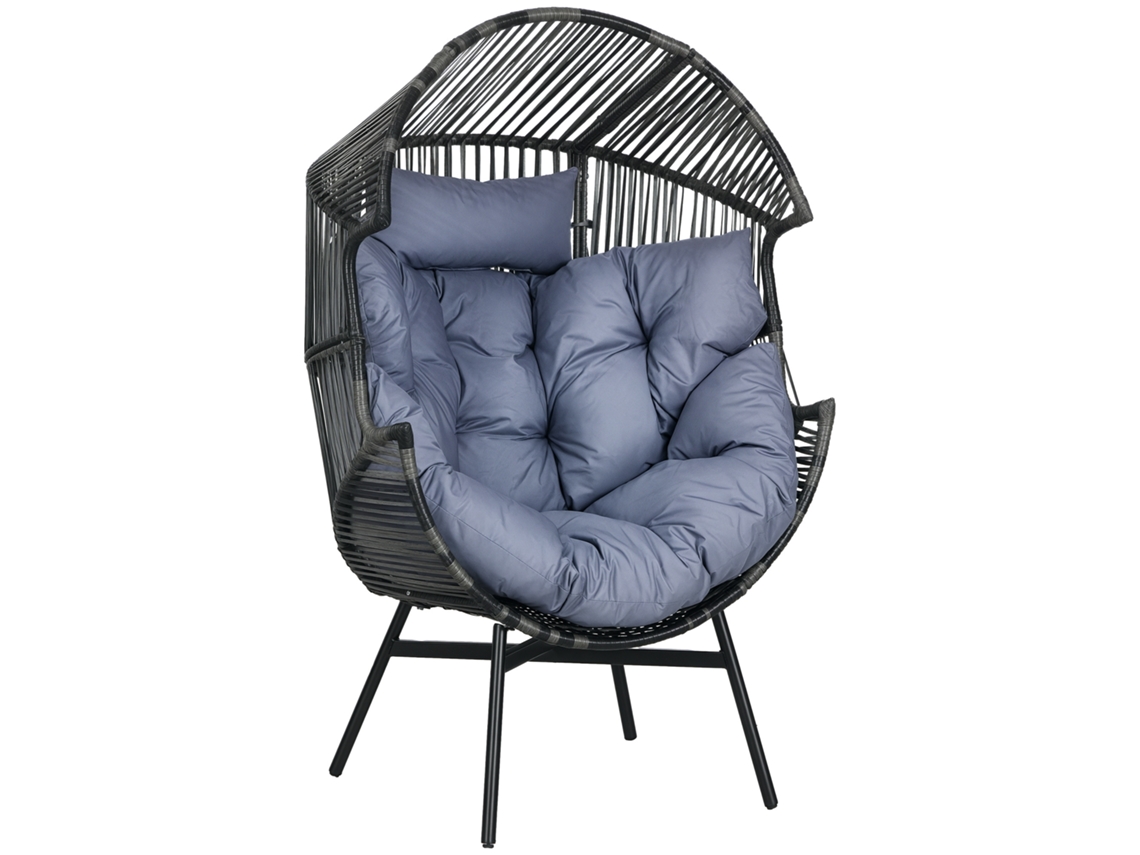 Poltrona de Vime, para Exterior, de Jardim, Pe, 89 Cm X 75 X 143 Cinza + Preto