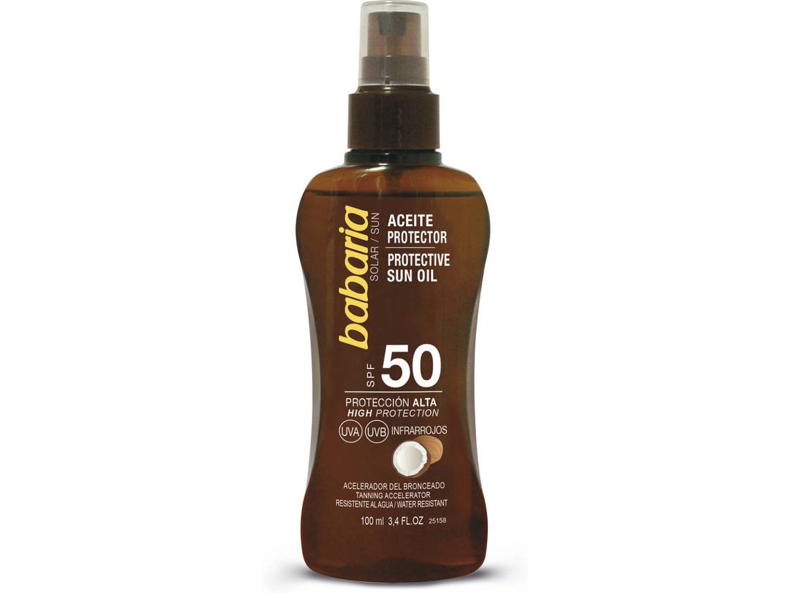 Protetor Solar BABARIA Óleo Côco SPF 50 Tamanho de Viagem (100 ml)