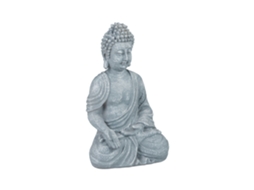 Relaxdays Estátua Buda Sentado 18 Cm, Decoração Para Interiores E Jardim, Resistente À Humidade, Resina, Cinzento