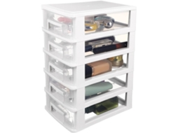 Caixa Organizadora de Plástico Branco e Transparente com Cinco Níveis da Garneck, Ideal para Escritório, Casa