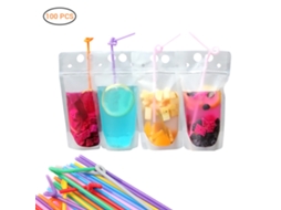 100pcs Saches de Bebida Translúcidos com Zíper | S/MARCA