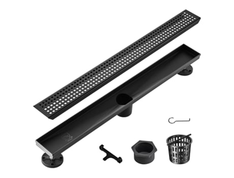 Ralo de Chuveiro Linear VEVOR 610 Mm com Grelha de Padrão Quadrado Ralo de Chuveiro Retangular de Aço Inoxidável 304 Escovado