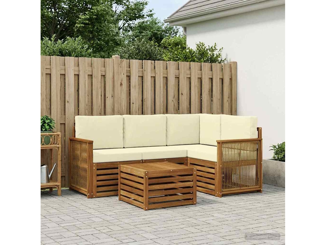 Vidaxl Conjunto De Sofás Para Exterior 5 Pcs Natural E Creme