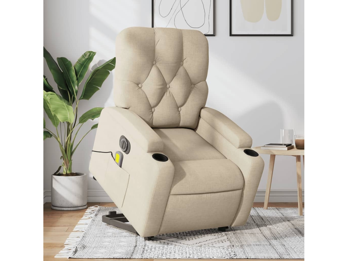 Vidaxl Poltrona Elétrica Elevatória Massagens Tecido Creme