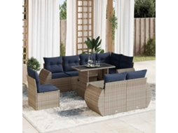 Vidaxl 9 Pcs Conjunto Sofás Jardim Almofadões Vime Pe/acácia Cinzento
