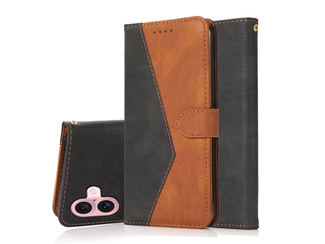 Capa Para Iphone 17 Em Couro Com Costura Bicolor.