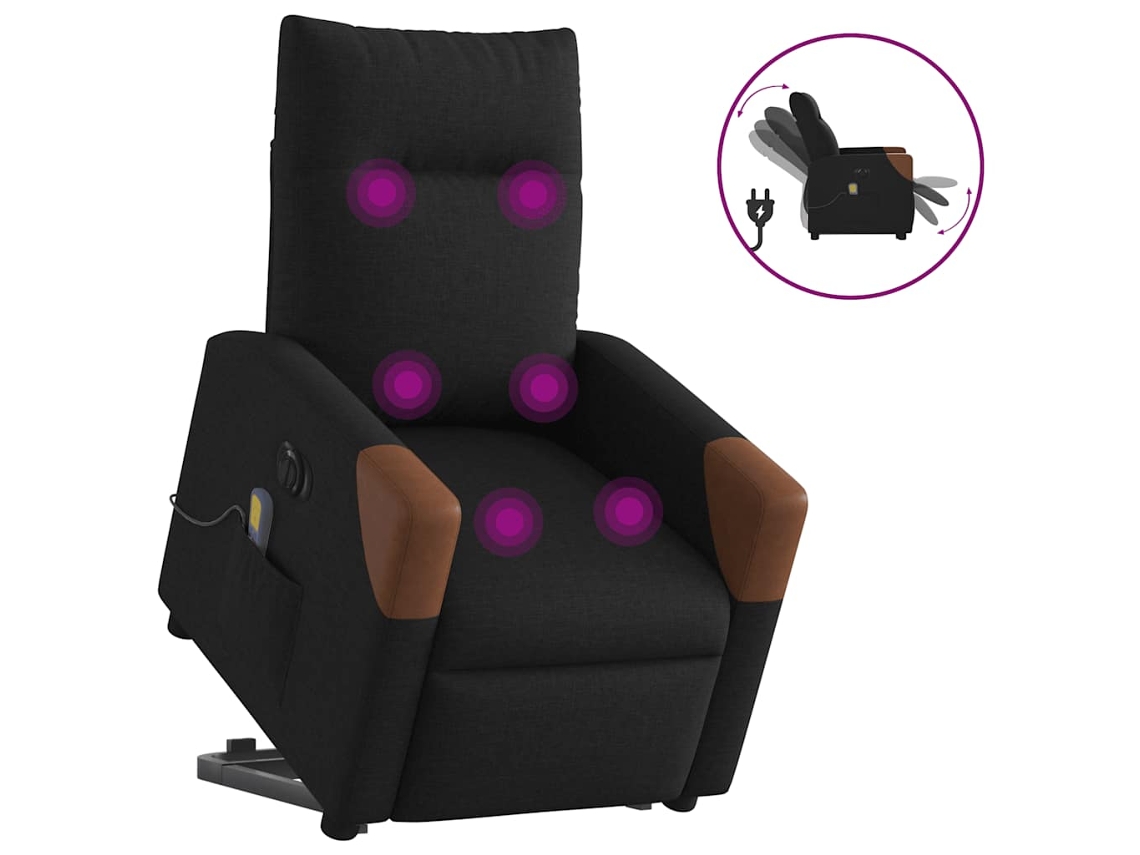 Vidaxl Poltrona Elétrica Elevatória Massagens Tecido Preto