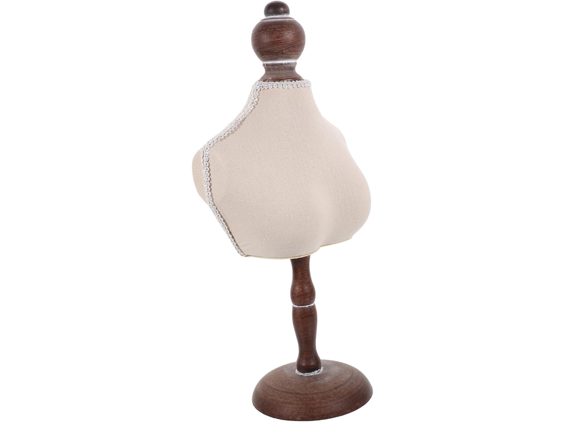 Elegante Manequim Vintage Em Madeira E Renda Com Suporte Para Joias.