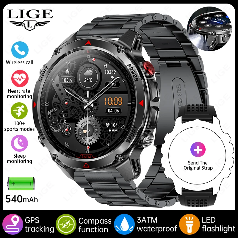 (preto Aço) Smartwatch Esportivo À Prova D'água Com Gps E Tela Sensível Ao Toque De Alta Definição De 1,46 Polegadas.