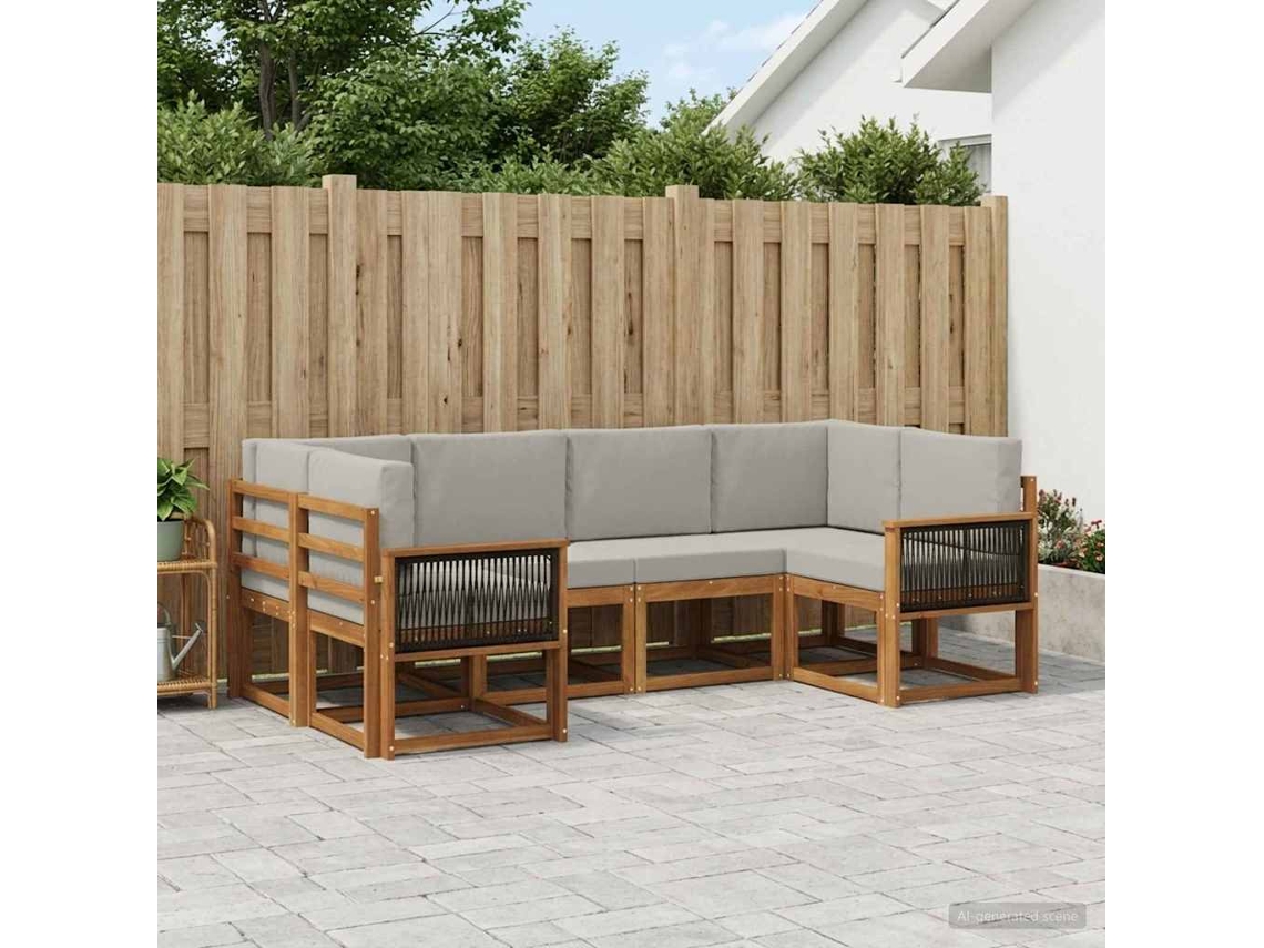 Vidaxl Conjunto De Sofás Para Exterior 6 Pcs Natural E Cinzento-claro