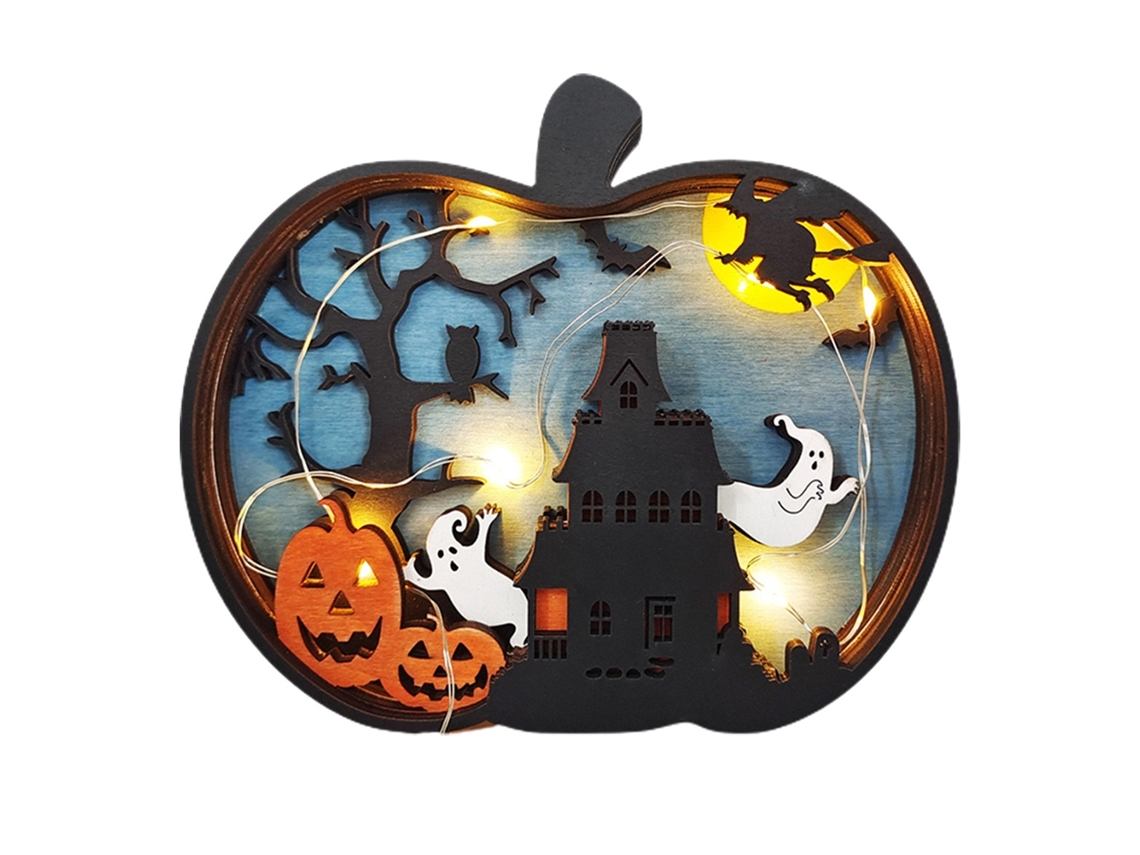 Laxiscreed Plaqueta De Madeira Halloween Com Abóbora Iluminada Para Porta, Jardim Ou Decorações Festivas