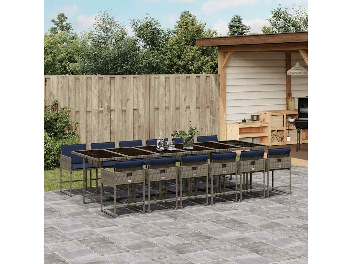 Vidaxl Conjunto De Jantar Para Jardim Com 13 Peças E Almofadas Em Rattan Sintético Cinza