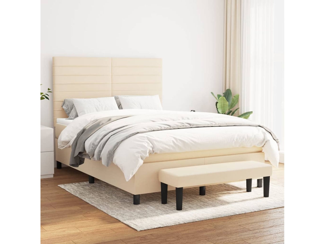 Vidaxl Cama Com Molas/colchão 140x190 Cm Tecido Cor Creme
