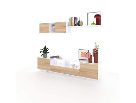 Kenzo Sala de estar Carvalho canadense branco brilhante 200 x 46 x 41 cm Duehome