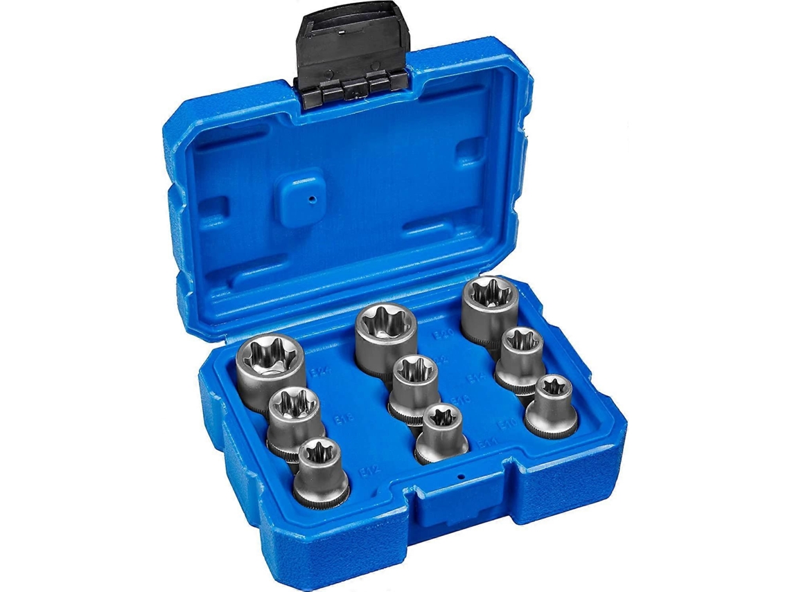 Set de Chaves de Tubo Torx 9 peças com Codificação e Caixa Estável