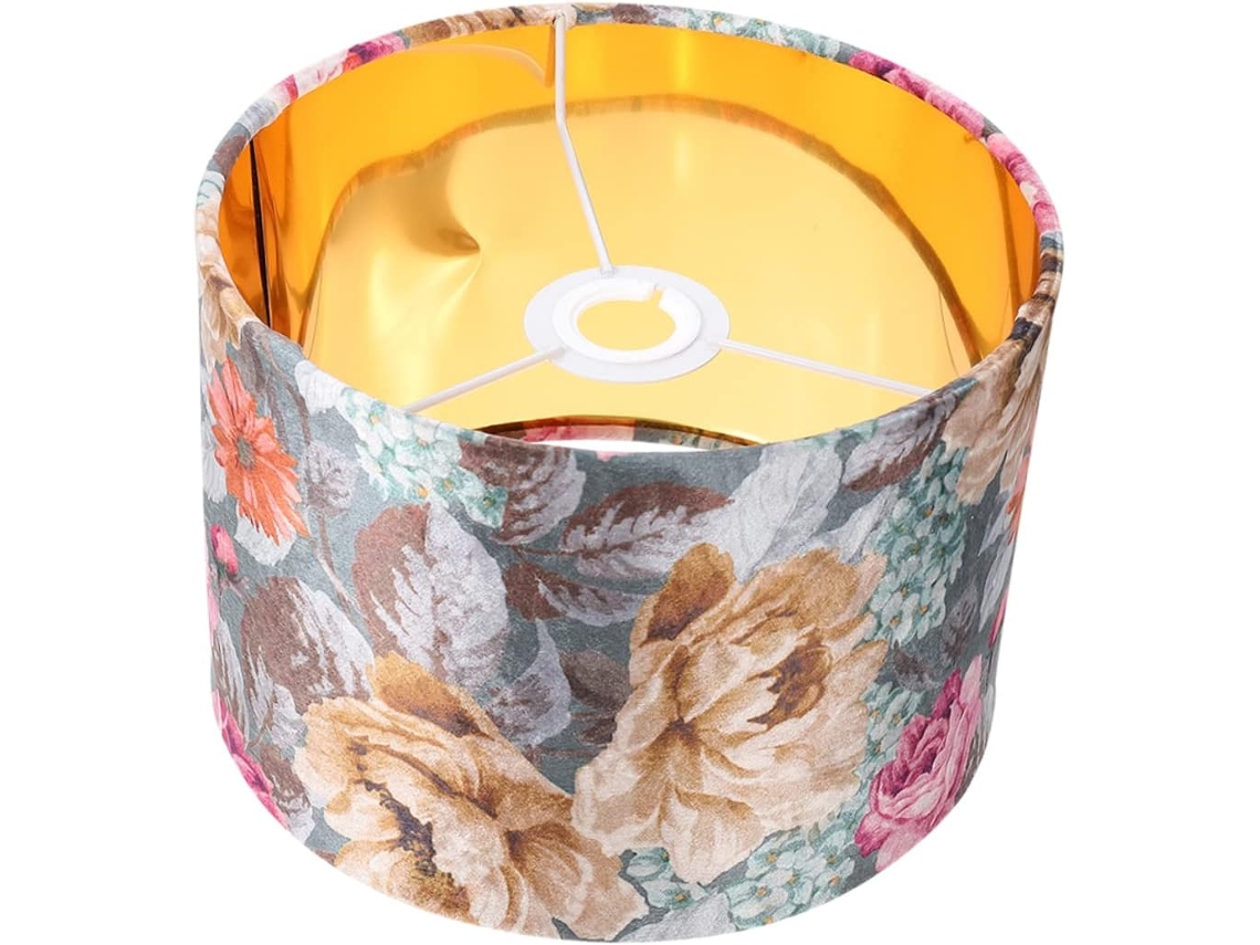 Abajur Dourado Com Estampa Floral, Design Criativo E Decorativo Para Quarto E Sala De Estar.