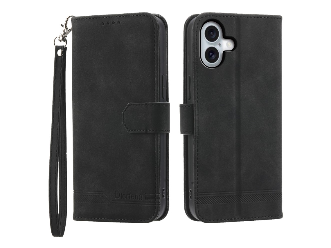 Capa Em Couro Pu, Para Apple Iphone 16 Plus, Preto