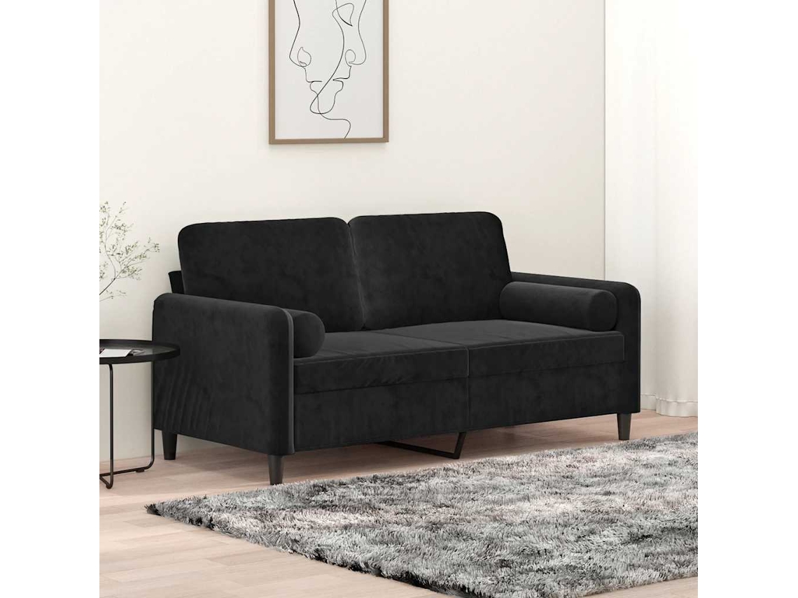 Vidaxl Sofá 2 Lugares C/ Almofadas Decorativas 140 Cm Veludo Preto