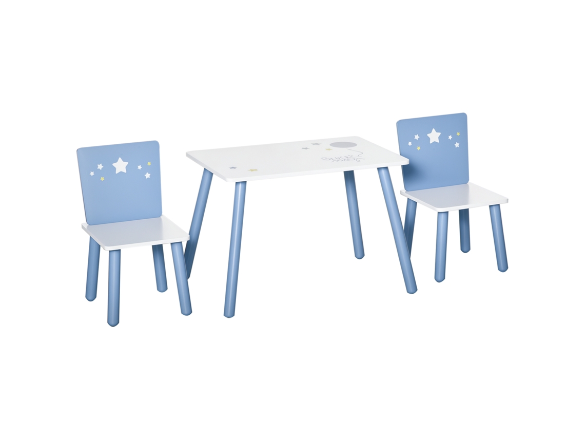 Mesa e cadeiras infantis em madeira azul e branco para crianças de 2 a 4 anos BTFORUS