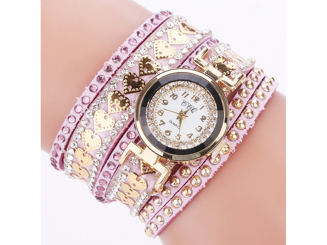Relógio de Pulso Feminino Ccq de Strass Multicamada com Veludo e Movimento de Quartzo Roxo